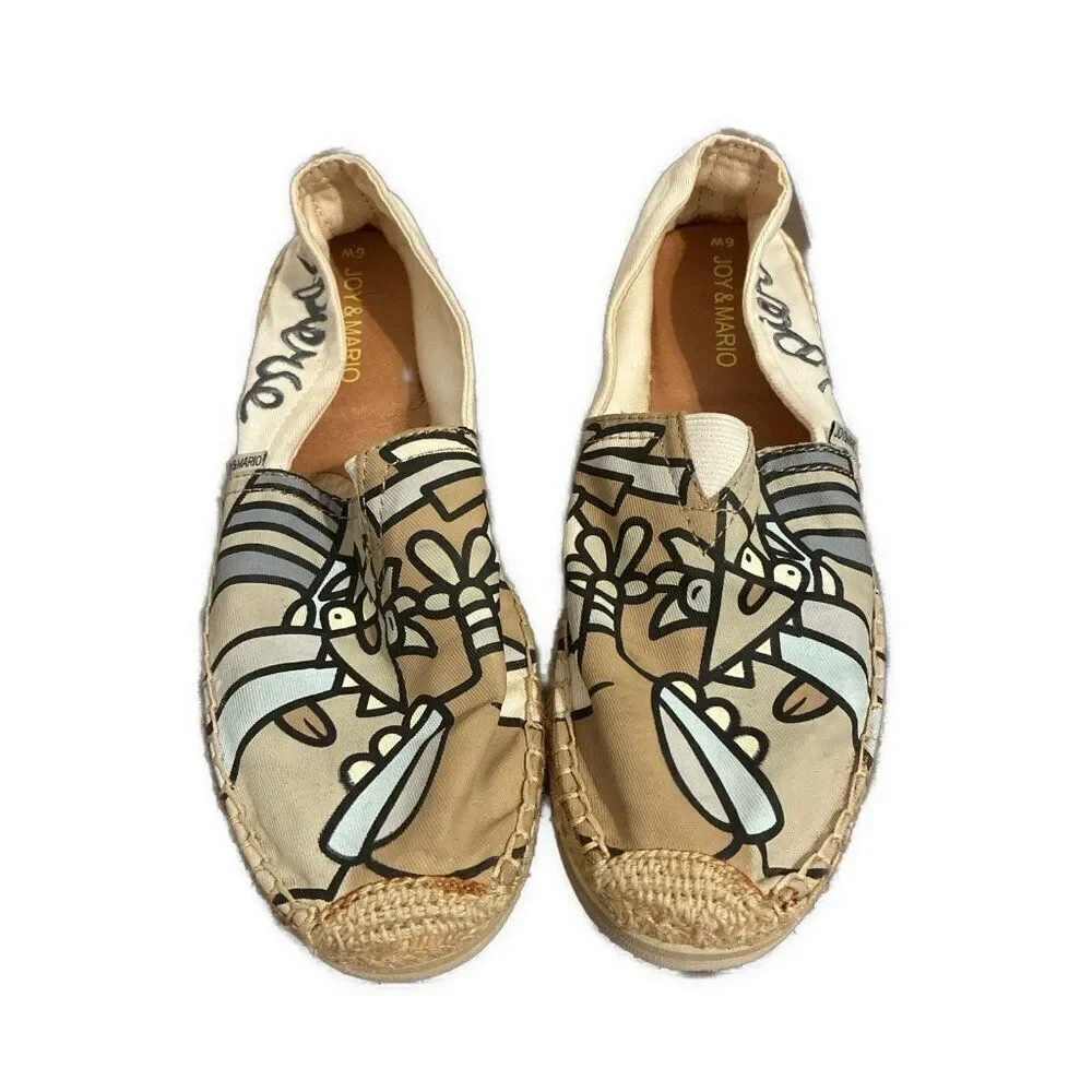 Joy & Mario Ivory Beige Contemporary Art Flat Espadrilles 6